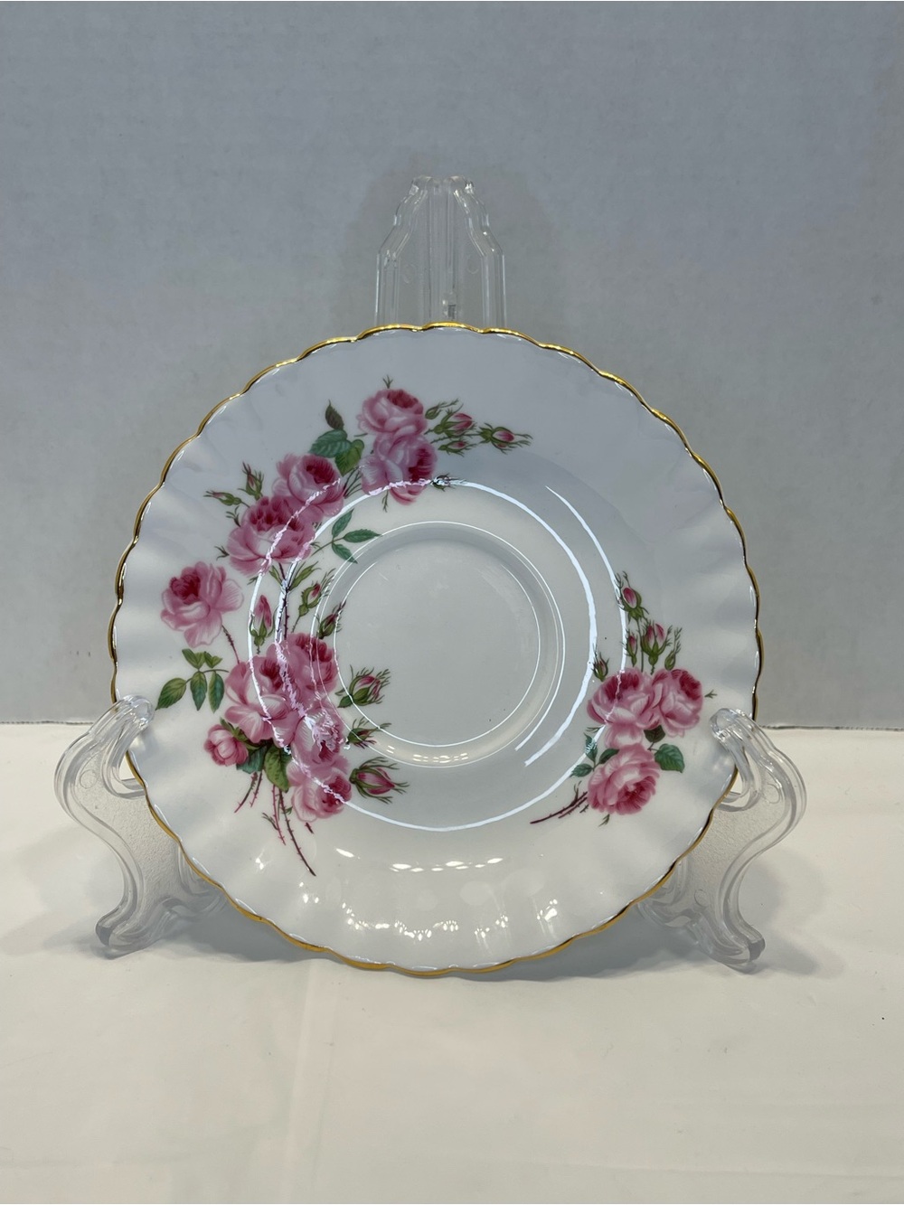 Royal Albert Pink Rose Saucer with Gold Trim